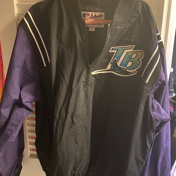Vintage devil ray black windbreaker jacket purple detail tampa rays baseball XL